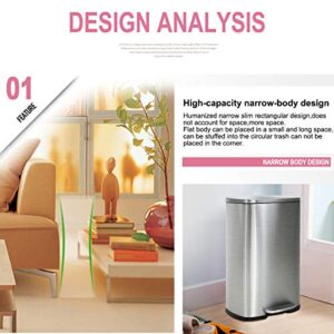 Step Trash Cans for Kitchen Stainless Steel 13 Gallon Kitchen Trash Cans with Foot Pedal Small Trash Can Anti-Fingerprint Garbage Can with Liner for Living Room, Kitchen, Bedroom, Washroom, 50 Liter