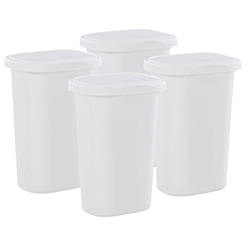 Rubbermaid 13.25 Gallon Rectangular Spring-Top Lid Kitchen Wastebasket Trash Can for Tall Trashbags, White (4-Pack)