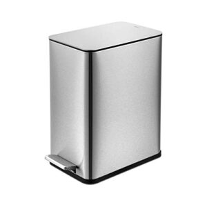 qualiazero 10l/2.6gal heavy duty hands-free stainless steel bath/office step trash can, fingerprint-resistant soft close lid trashcan, slim