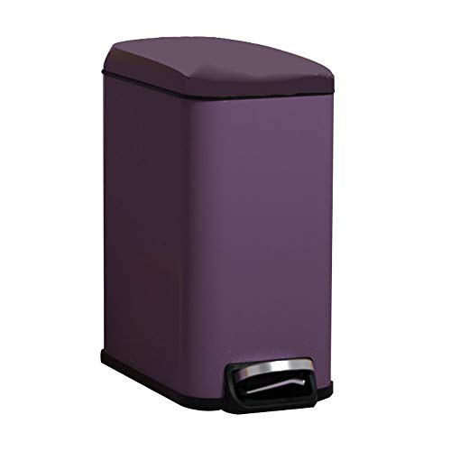 YUMEIGE Kitchen Bins Stainless Steel Trash Can, Narrow Design, Silent Deceleration, Fixed Cover Design, Foot-Operated Trash Can, Suitable for Bedroom, Kitchen, Living Room, Toilet (Color : Purple)