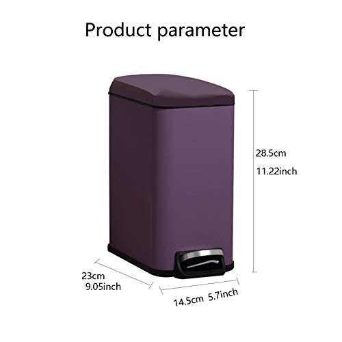 YUMEIGE Kitchen Bins Stainless Steel Trash Can, Narrow Design, Silent Deceleration, Fixed Cover Design, Foot-Operated Trash Can, Suitable for Bedroom, Kitchen, Living Room, Toilet (Color : Purple)