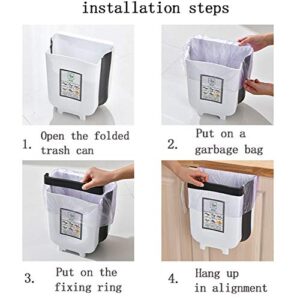 HorBous Kitchen Hanging Trash Can, Foldable Trash Bin, Small Portable Collapsible Waste Bins for Cabinet, Car Bedroom+30 Garbage Bags (White)