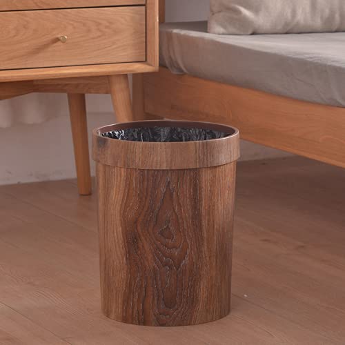 1PC Wood Grain Trash can Retro Plastic Trash can Round Plastic Trash can Living Room Kitchen Toilet Plastic Trash can