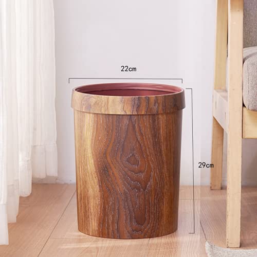 1PC Wood Grain Trash can Retro Plastic Trash can Round Plastic Trash can Living Room Kitchen Toilet Plastic Trash can