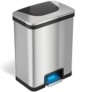 halo, 13 gallon/49 l, stainless steel/black trim tapcan automatic trash can with deodorizer