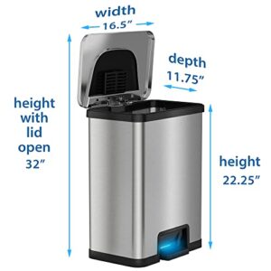 halo, 13 gallon/49 L, Stainless Steel/Black Trim TapCan Automatic Trash Can with Deodorizer