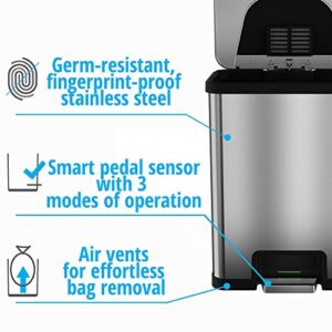 halo, 13 gallon/49 L, Stainless Steel/Black Trim TapCan Automatic Trash Can with Deodorizer