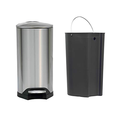 King's Rack 8 Gallon / 30 Liter Brushed Stainless Steel Step-on Trash Can Fingerprint Resistance with Removable Bucket Fits in Kitchen, Bedroom & Office