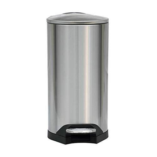 King's Rack 8 Gallon / 30 Liter Brushed Stainless Steel Step-on Trash Can Fingerprint Resistance with Removable Bucket Fits in Kitchen, Bedroom & Office