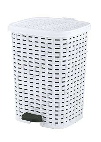 6.8-Gal. Rattan Compact Trash Bin Color: White