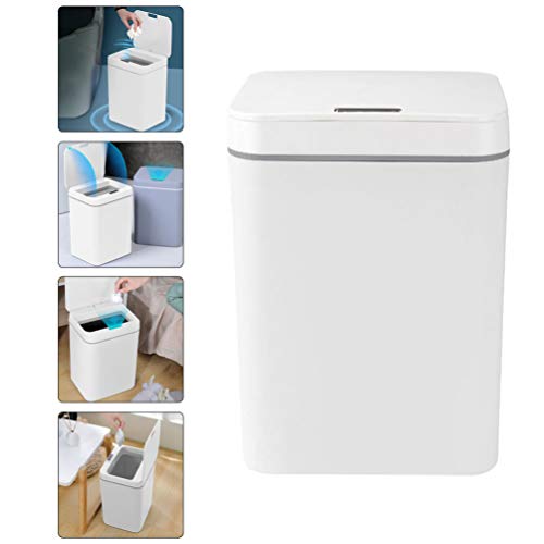 Baluue Intelligent Inductive Trash Can- Electric Contactless Garbage Can with Automatic Open Close Lid, 16Liter Rechargeable Automatic Induction Dustbin for Kitchen Home Office Bedroom (White)