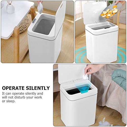 Baluue Intelligent Inductive Trash Can- Electric Contactless Garbage Can with Automatic Open Close Lid, 16Liter Rechargeable Automatic Induction Dustbin for Kitchen Home Office Bedroom (White)