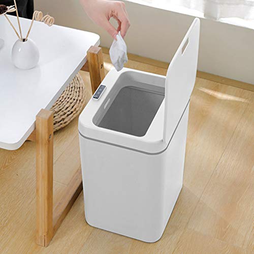 Baluue Intelligent Inductive Trash Can- Electric Contactless Garbage Can with Automatic Open Close Lid, 16Liter Rechargeable Automatic Induction Dustbin for Kitchen Home Office Bedroom (White)