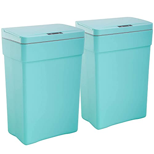 Kitchen Trash Can 2 Pack 13 Gallon Automatic Trash Cans Stainless Steel Trash Can Bathroom Touch Free Trash Can Anti-Fingerprint Trash Can for Bathroom, Powder Room, Bedroom,Blue