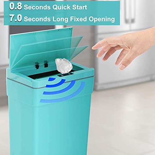 Kitchen Trash Can 2 Pack 13 Gallon Automatic Trash Cans Stainless Steel Trash Can Bathroom Touch Free Trash Can Anti-Fingerprint Trash Can for Bathroom, Powder Room, Bedroom,Blue