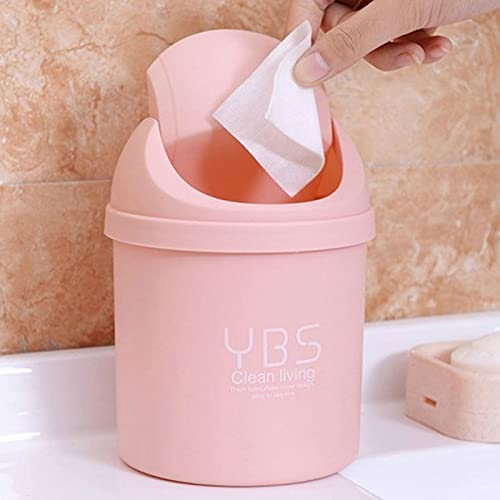 4PCS Candy Color Home Office Desktop Mini Trash Cans with Lid Storage Bin Plastic Paper Basket Trash Can