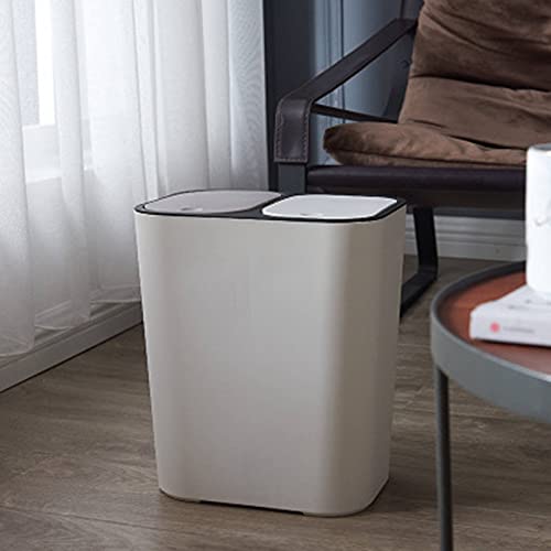 LEFUYAN Trash Can Rectangle Plastic Push-Button Dual Compartment 12liter Recycling Waste Bin with lid Garbage Can Bathroom Kitchen Bedroom Office Split Trash Can