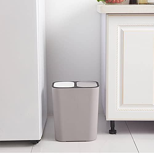 LEFUYAN Trash Can Rectangle Plastic Push-Button Dual Compartment 12liter Recycling Waste Bin with lid Garbage Can Bathroom Kitchen Bedroom Office Split Trash Can