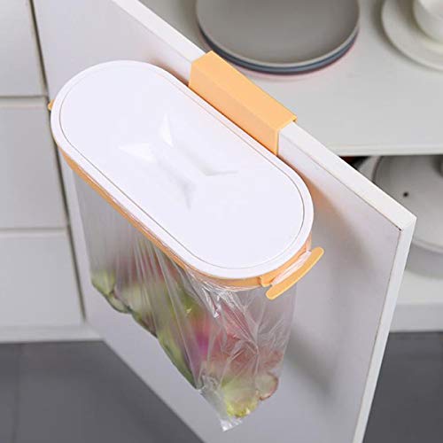 Kitchen Cabinet Trash Bin Hanging Trash Can With Plastic Bag Holder Large Capacity Foldable Kitchen Trash Can Kitchen Bathroom Living Room Large Capacity Multifunctional (Orange, One Size)