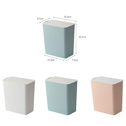 Gnc33Ouhen Mini Solid Color Desktop Dustbin Trash Can Kitchen Worktop Rubbish Holder Bin for Bathrooms, Powder Rooms, Kitchens, Home Offices Blue