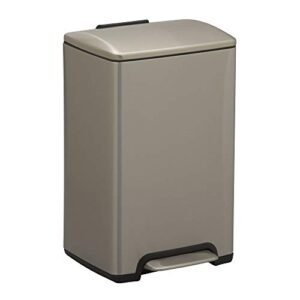 design trend silver stainless steel rectangular trash can with lid and step pedal | 15 l