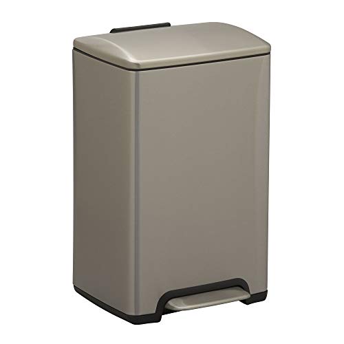 Design Trend Silver Stainless Steel Rectangular Trash Can with Lid and Step Pedal | 15 L