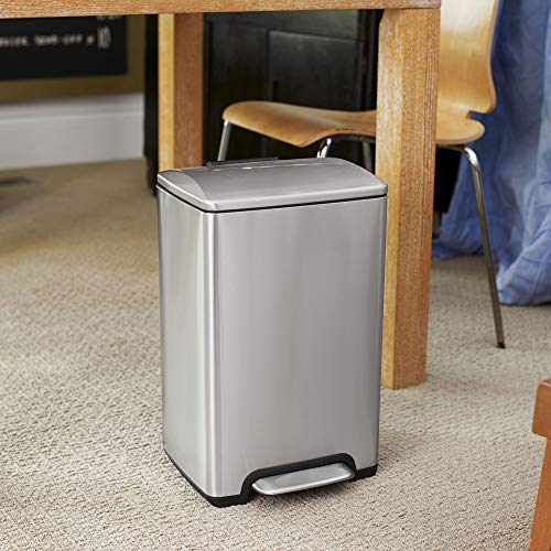 Design Trend Silver Stainless Steel Rectangular Trash Can with Lid and Step Pedal | 15 L