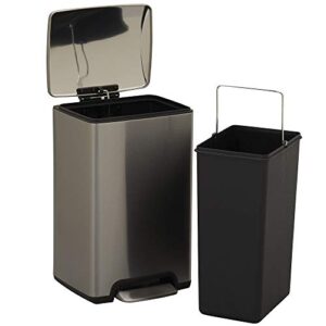 Design Trend Silver Stainless Steel Rectangular Trash Can with Lid and Step Pedal | 15 L