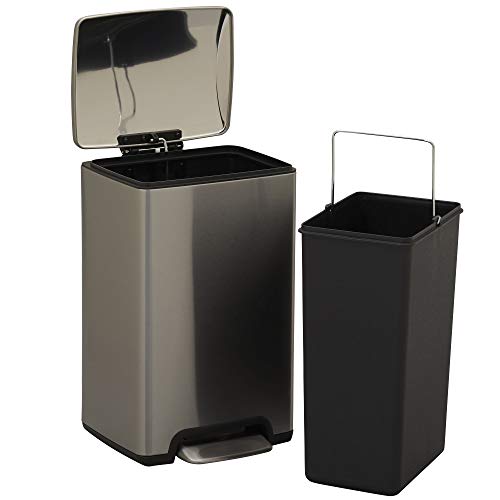 Design Trend Silver Stainless Steel Rectangular Trash Can with Lid and Step Pedal | 15 L