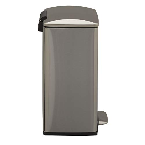 Design Trend Silver Stainless Steel Rectangular Trash Can with Lid and Step Pedal | 15 L