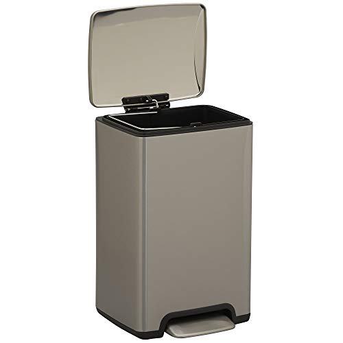 Design Trend Silver Stainless Steel Rectangular Trash Can with Lid and Step Pedal | 15 L