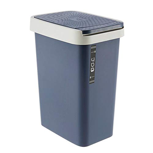 Rectangular Plastic Trash Can with Lid, Spring Top Cover Garbage Container Bin Waste Basket Bin Large Dust Bin for Bedroom Kitchen Bathroom-Navy Blue 16l