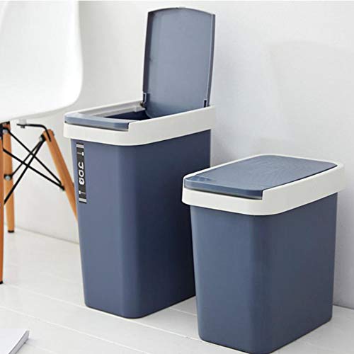 Rectangular Plastic Trash Can with Lid, Spring Top Cover Garbage Container Bin Waste Basket Bin Large Dust Bin for Bedroom Kitchen Bathroom-Navy Blue 16l