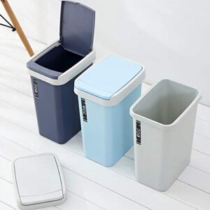 Rectangular Plastic Trash Can with Lid, Spring Top Cover Garbage Container Bin Waste Basket Bin Large Dust Bin for Bedroom Kitchen Bathroom-Navy Blue 16l