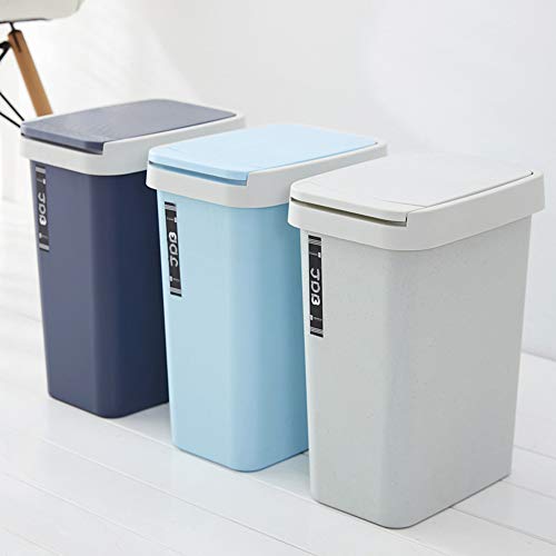 Rectangular Plastic Trash Can with Lid, Spring Top Cover Garbage Container Bin Waste Basket Bin Large Dust Bin for Bedroom Kitchen Bathroom-Navy Blue 16l