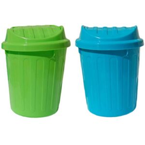 Much2Fun Mini Trash Can with Lid for Desktop (2 Pack) Teal and Green