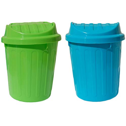 Much2Fun Mini Trash Can with Lid for Desktop (2 Pack) Teal and Green