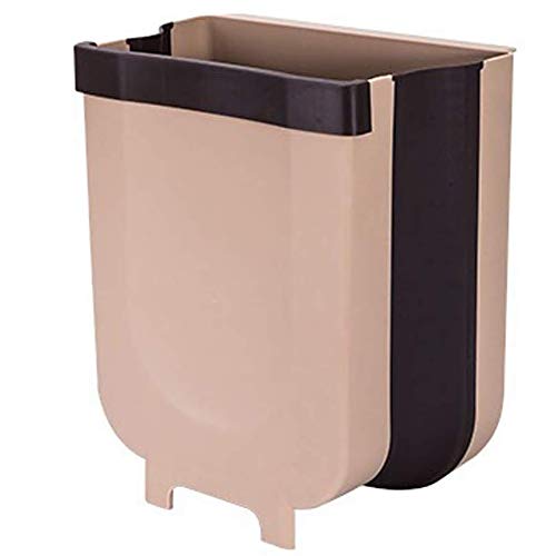 Creative Trash Bin Folding Waste Bins Kitchen Garbage Bin Fruits Vegetable Rubbish Container Foldable Car Trash Can Wall Mounted Door Hanging Trash Can Bathroom Waste Storage Bucket Organizer (Brown)