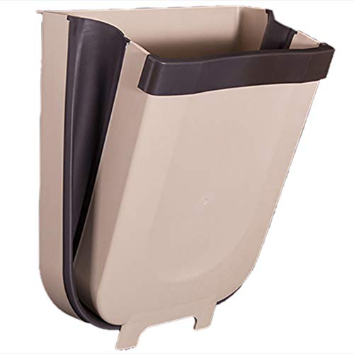 Creative Trash Bin Folding Waste Bins Kitchen Garbage Bin Fruits Vegetable Rubbish Container Foldable Car Trash Can Wall Mounted Door Hanging Trash Can Bathroom Waste Storage Bucket Organizer (Brown)