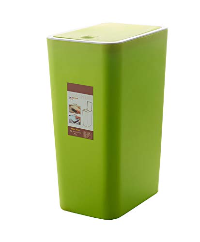 Trash Can Hflove Solid Color Plastic Toilet Trash Bin Push-Button Garbage Can (Green)