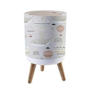 press cover round trash bin with legs seamless childish with sleeping whales hot air balloons creative kids push top trash can with lid dog proof garbage can wastebasket for living room 7l/1.8 gallon