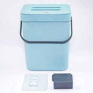 Small Compost Bin with Lid Blue Plastic Waste Basket 5 L/ 1.3 Gallons Mountable Compost Bucket Hanging Waste Bin for Office,Dog Poop Waste Compost Bin for Kitchen Trash Can Garbage Bin for Bedroom