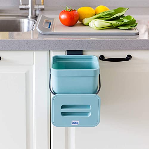 Small Compost Bin with Lid Blue Plastic Waste Basket 5 L/ 1.3 Gallons Mountable Compost Bucket Hanging Waste Bin for Office,Dog Poop Waste Compost Bin for Kitchen Trash Can Garbage Bin for Bedroom