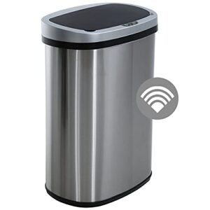 hcy trash can, 13 gallon automatic waste bin mute metal garbage can with lid stainless steel 50 liter for kitchen, office, bedroom, bathroom, living room (stainless steel)