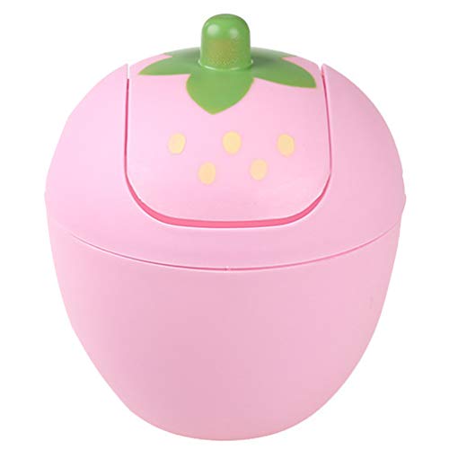 NUOBESTY Mini Trash Can with Swing Lid, Trash bin 1 Pc Desktop Mini Waste Can Pink Strawberry Cute Trash Bin for Table|19x15x15cm/ 7. 47x5. 89x5. 89 Rubbish bin Inch Small Trash bin