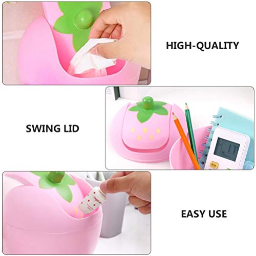 NUOBESTY Mini Trash Can with Swing Lid, Trash bin 1 Pc Desktop Mini Waste Can Pink Strawberry Cute Trash Bin for Table|19x15x15cm/ 7. 47x5. 89x5. 89 Rubbish bin Inch Small Trash bin