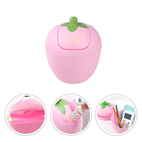 NUOBESTY Mini Trash Can with Swing Lid, Trash bin 1 Pc Desktop Mini Waste Can Pink Strawberry Cute Trash Bin for Table|19x15x15cm/ 7. 47x5. 89x5. 89 Rubbish bin Inch Small Trash bin