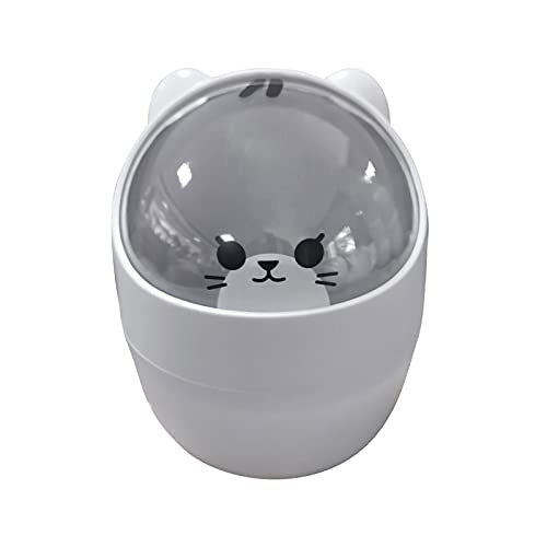 KOqwez33 Mini Desktop Trash, Multi-Function Storage Bucket with Swing Lid Design, Reusable Desktop Cute Cartoon Indoor Trash Storage Basket for Indoor Grey