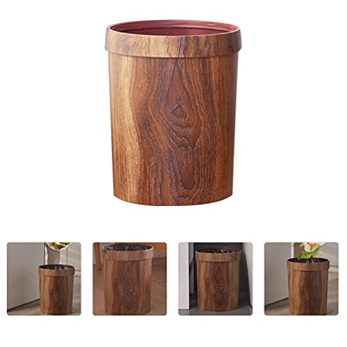 Cabilock Kitchen Garbage Bin Plastic Trash Can Round Wood Grain Small Trash Can Wastebasket Garbage Storage Bin for Office Bathrooms Powder Rooms Kitchens Supplies (Random Style) Trash Container