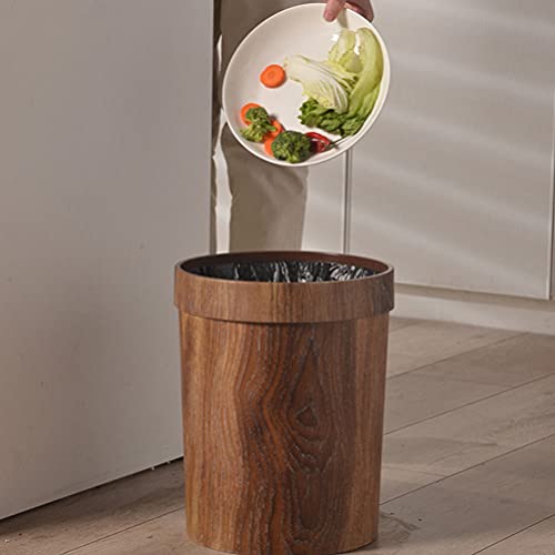 Cabilock Kitchen Garbage Bin Plastic Trash Can Round Wood Grain Small Trash Can Wastebasket Garbage Storage Bin for Office Bathrooms Powder Rooms Kitchens Supplies (Random Style) Trash Container